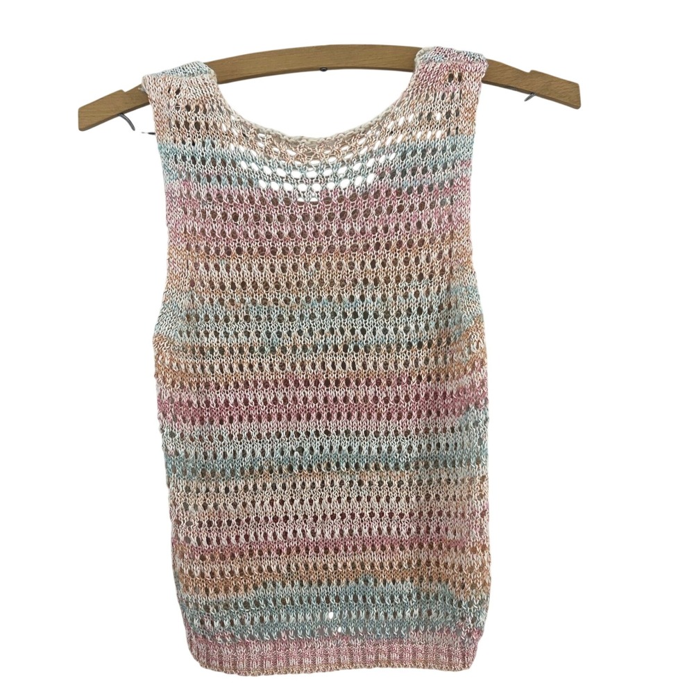 Crochet Tank Top‎ Womens XS Pastel Boho Festival Open Knit Coastal Cowgirl - Picture 6 of 9